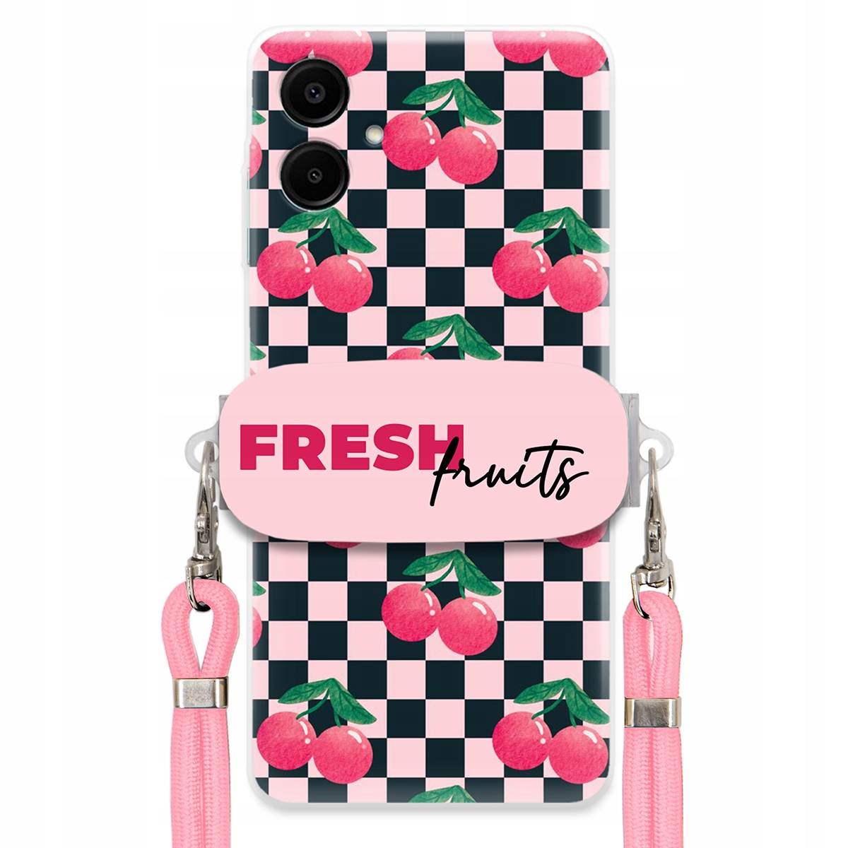Pouzdro pro Samsung A06 Vodítko Pink Crossbody Držák Šachovnice Fresh Fruits