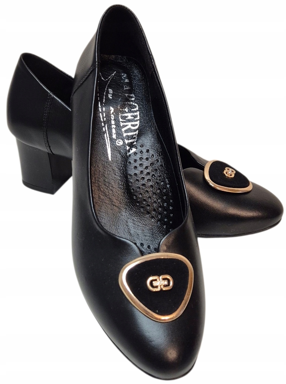 Margerita by Kostex Černé lodičky s ozdobou/kostkou, kůže vel 37