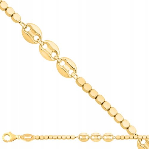 Zlatý náramek 585 s čtverečky a prvky ve tvaru knoflíků