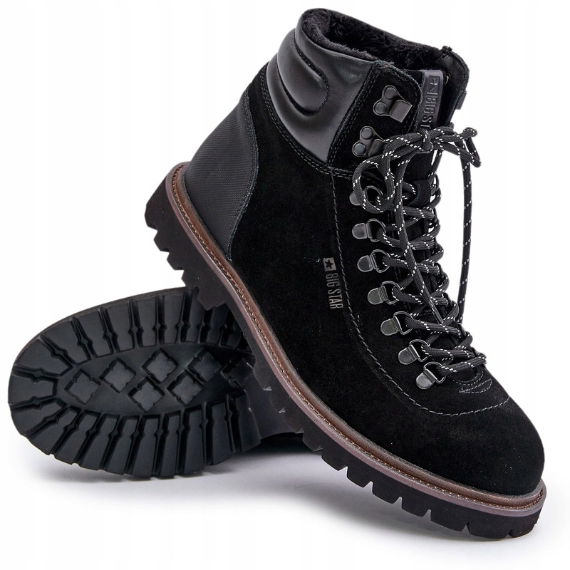 Kotníkové Boty Trapery Zateplené Semišové Pánské Big Star OO174643 Hi-poly Černé 42