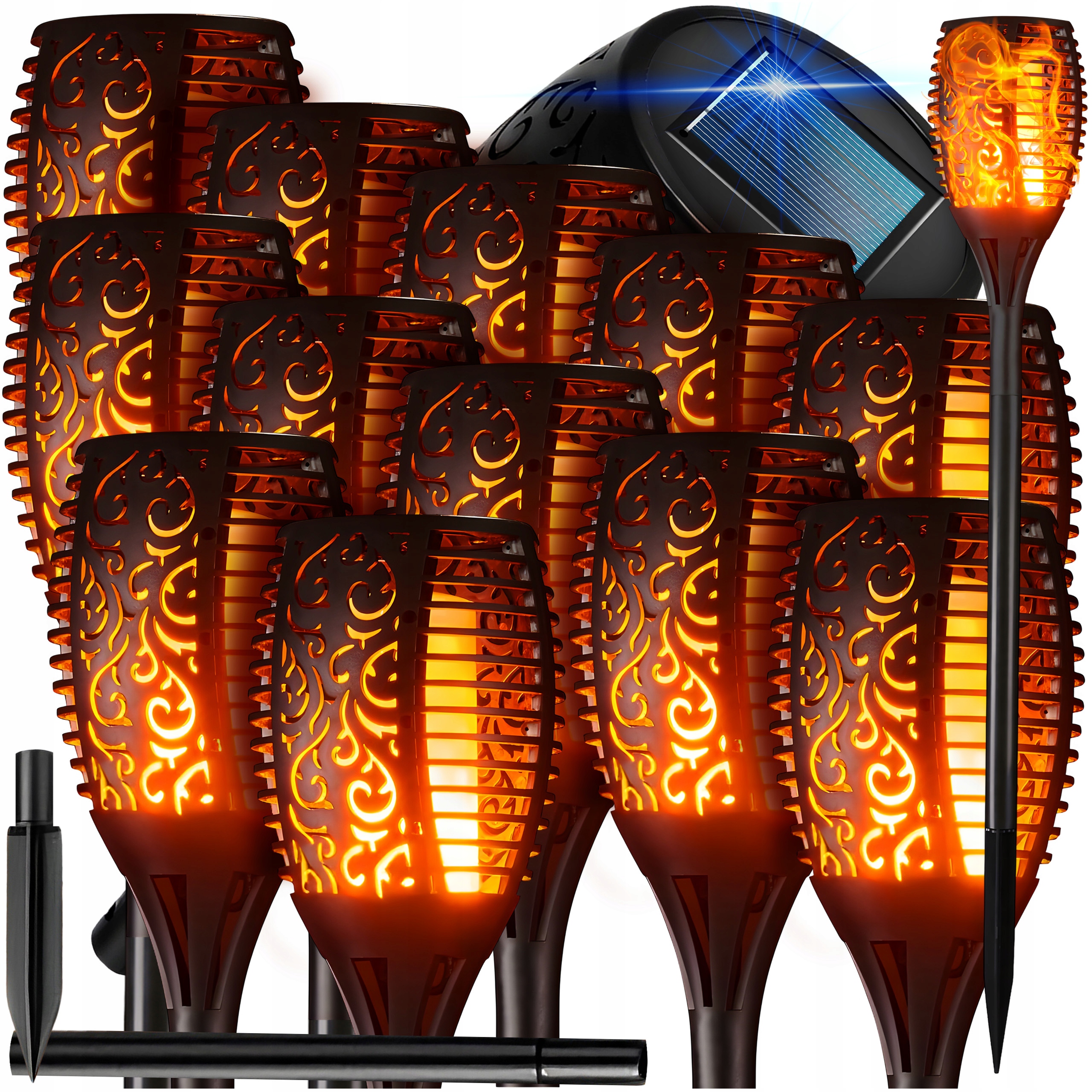 12x Lampki Solarne Led Pochodnia Ogrodowa Wbijane Płomień Ogień Ogrodowe