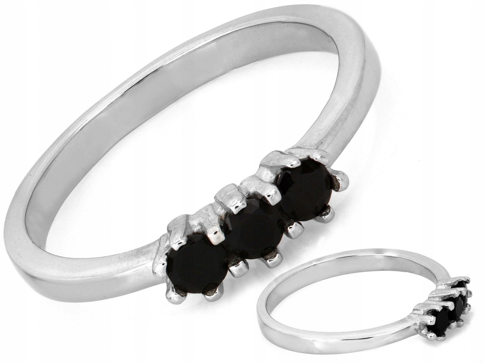 Dámský prstýnek stříbro 925 se třemi černými kameny 2,04g velikost 19, módní