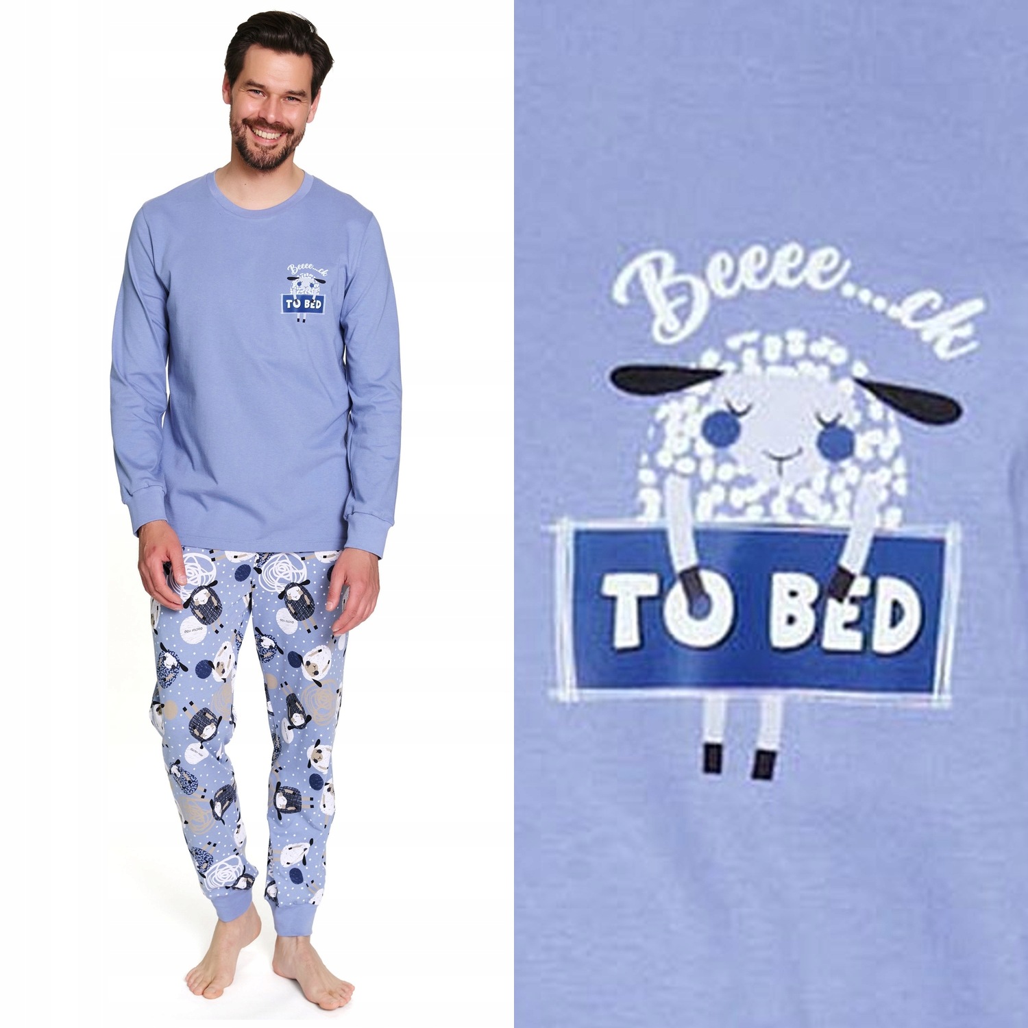 Pánské pyžamo Doctornap Pmb 7347 sheep modré bavlněné s potiskem M