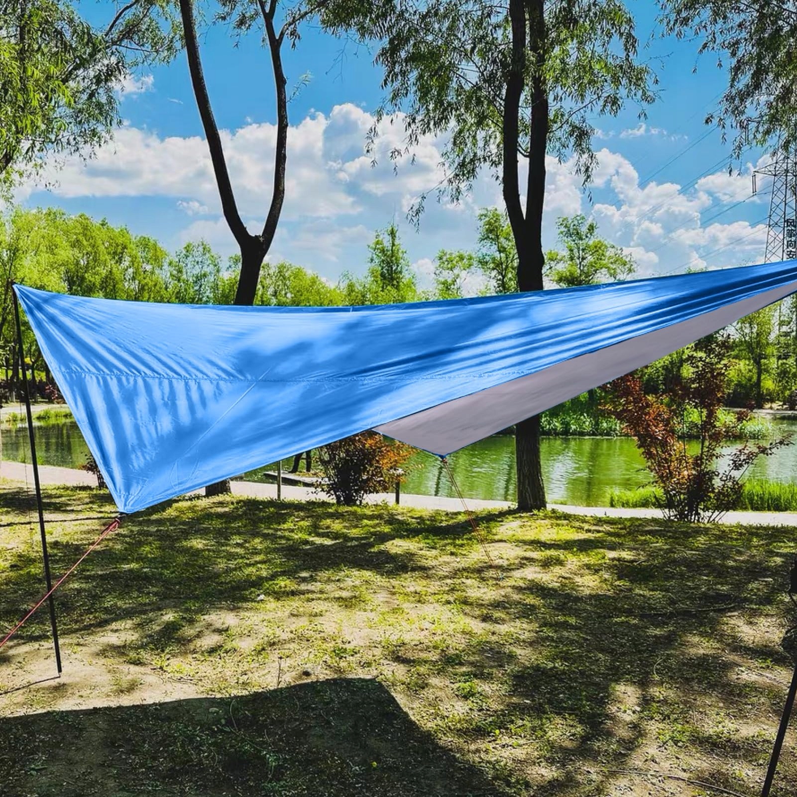 AZARXIS Wodoodporna Płachta Tarp Lekka Kompaktowa Do Hammaka Camping — miniatura 6