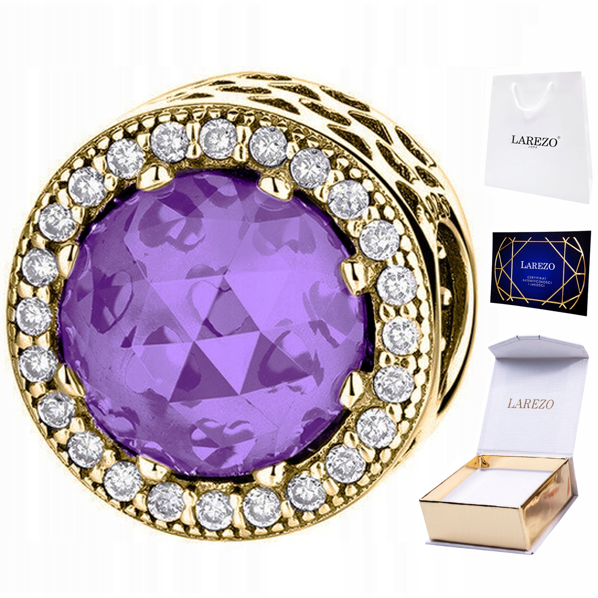 Charms Zlatý Fialový Kámen Diamant Klenot Korálek Zirkony Stříbro 925