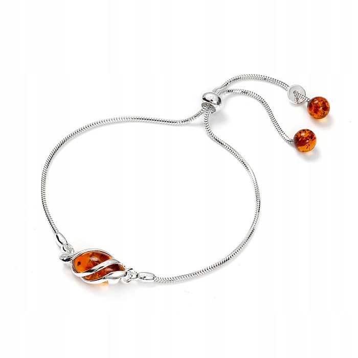 Stříbrný Náramek Olivový Jantar Stříbro 925