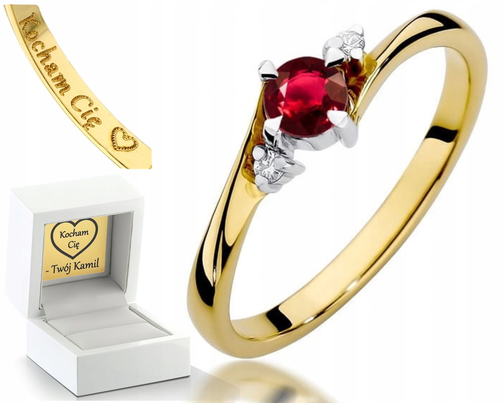 Zlatý Prstýnek S Rubínem Brilianty Gravírování 585 Bonus Dárek