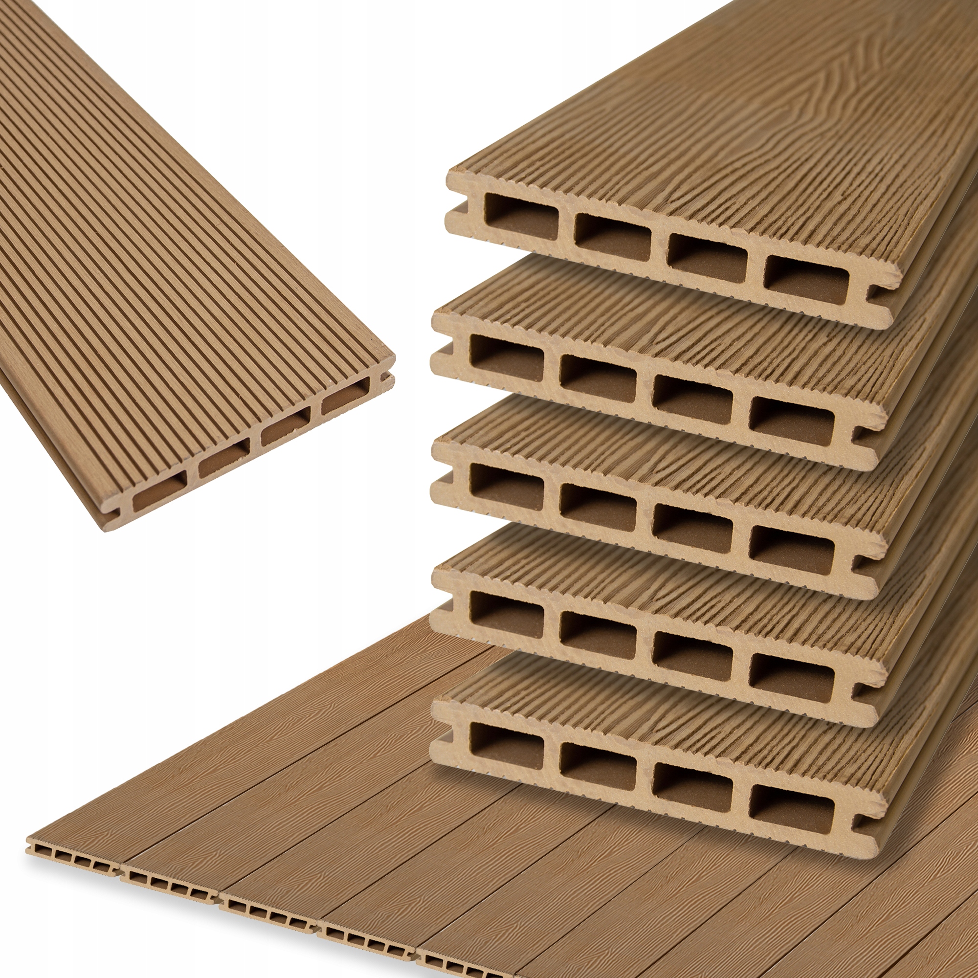 Terasová deska Wpc 13,5x2,1x220 cm Teak terasový panel hnědý 5 ks 1,4 m2