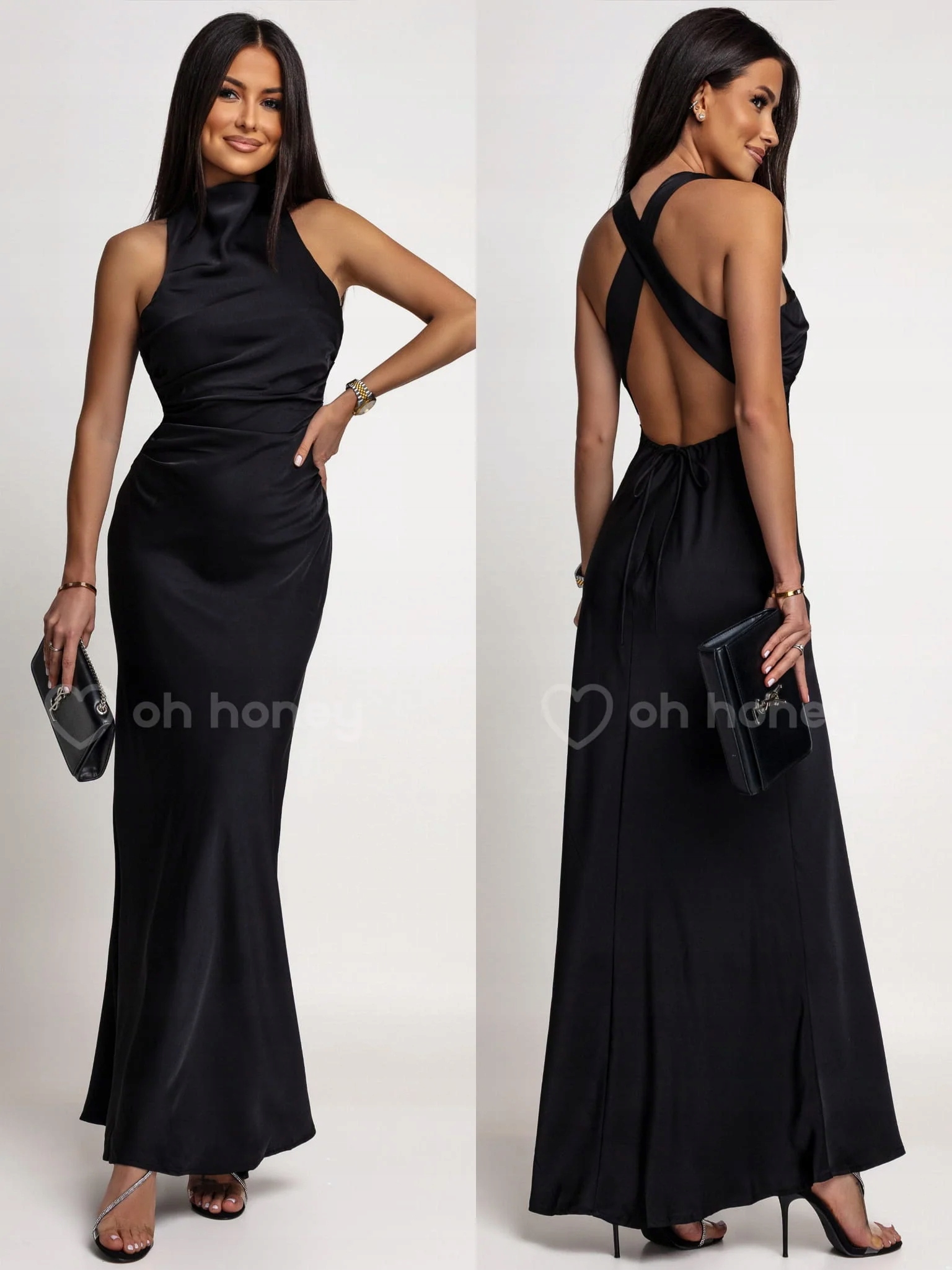 Saténová Šaty Maxi Černá Zarine M