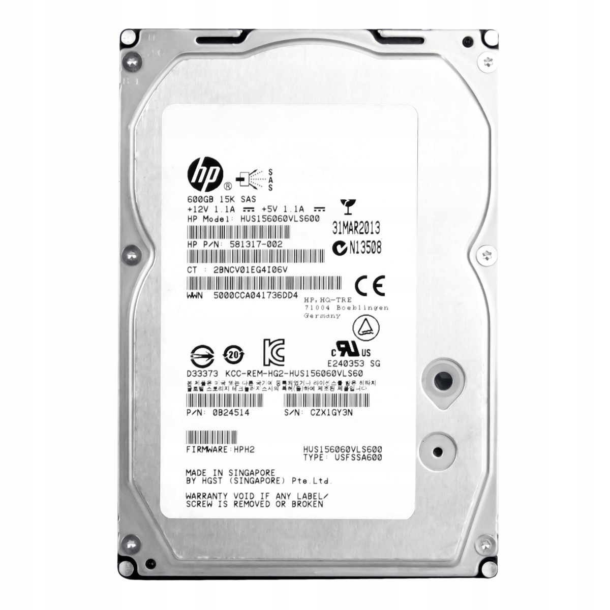 Hp 581317-002 600GB 15K 64MB SAS-2 3.5'' HUS156060VLS600