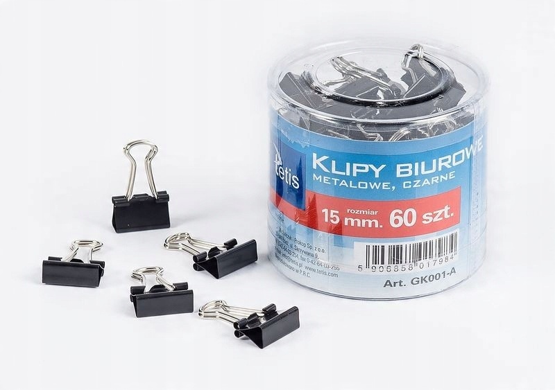 

Spinacz Klip Metalowe 15MM, Czarne 60SZT W Tubie