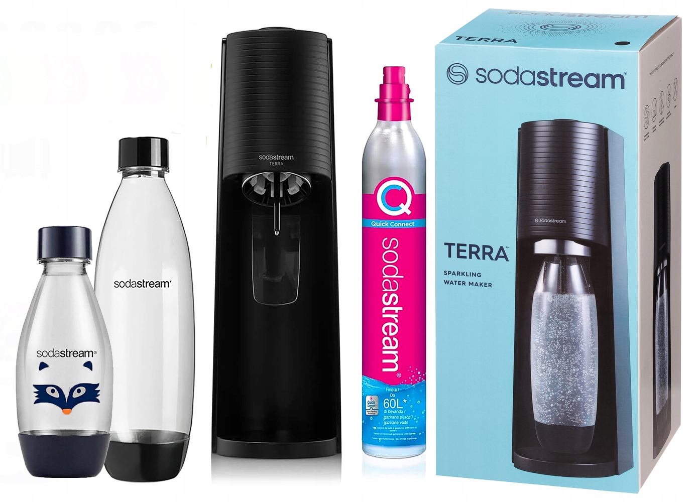 Výrobník Sody Sodastream terra pro plynování vody malá a velká láhev 1 l 0,5 l