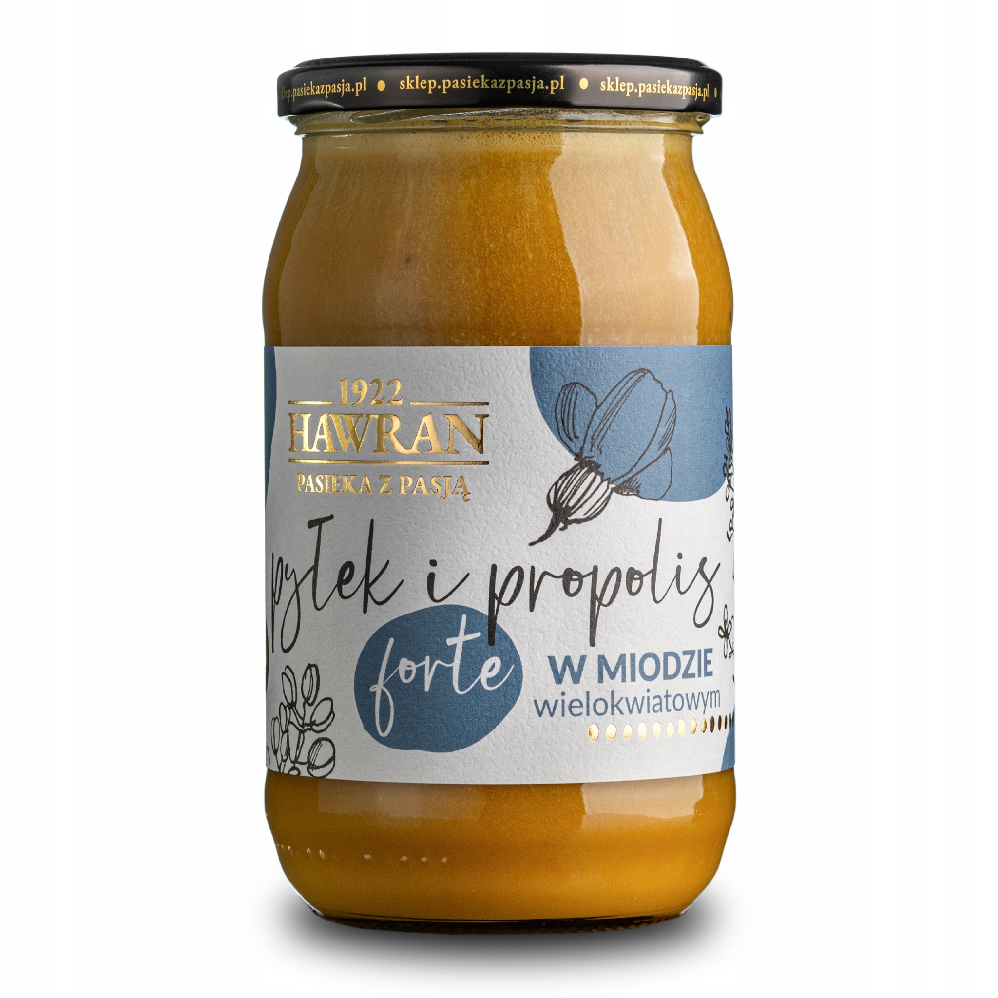 Miód wielokwiatowy z pyłkiem i propolisem 1050g Pasieka z Pasją Hawran