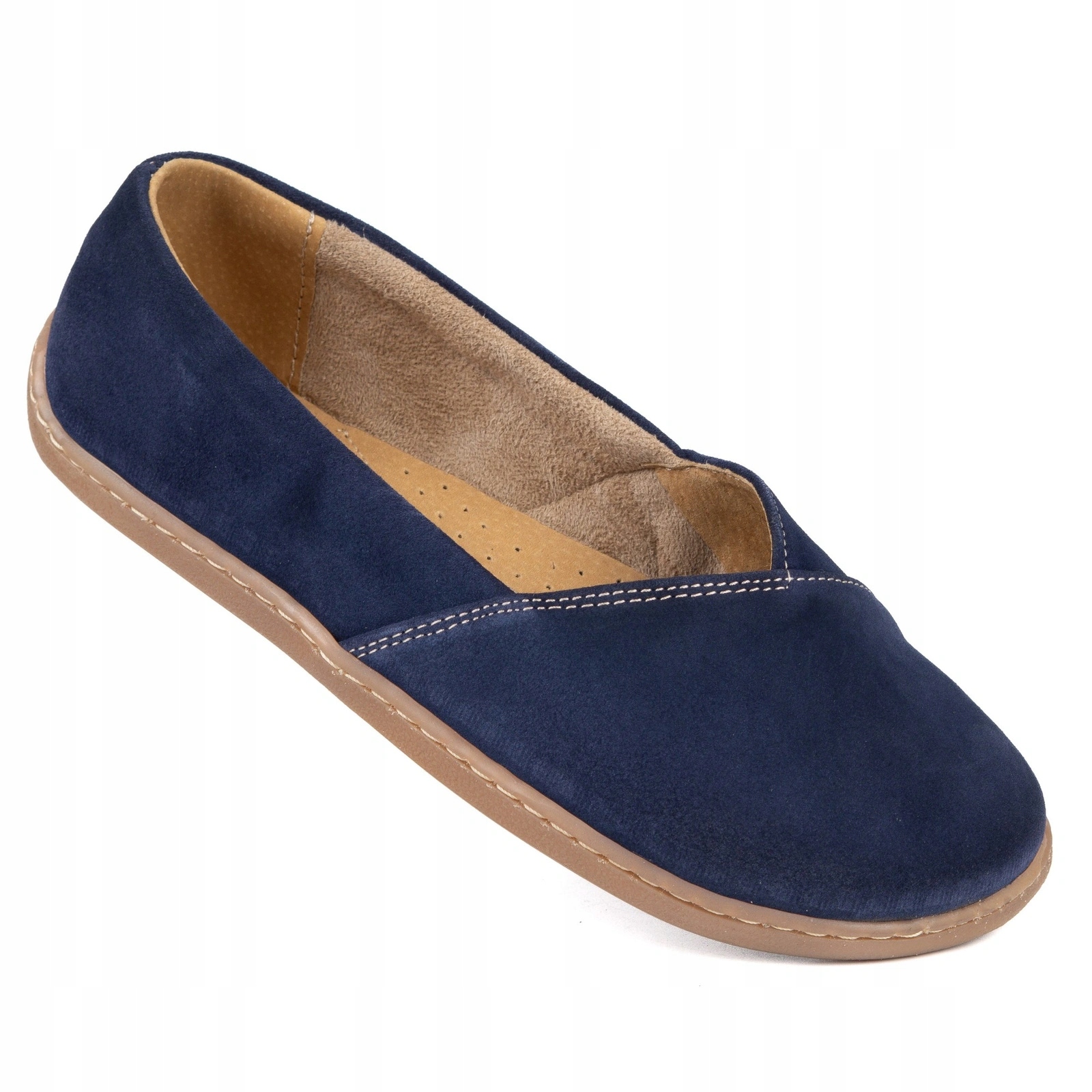 Kožené dámské baleríny typu barefoot na široké chodidlo Ease tmavě modré, velurové, velikost 36