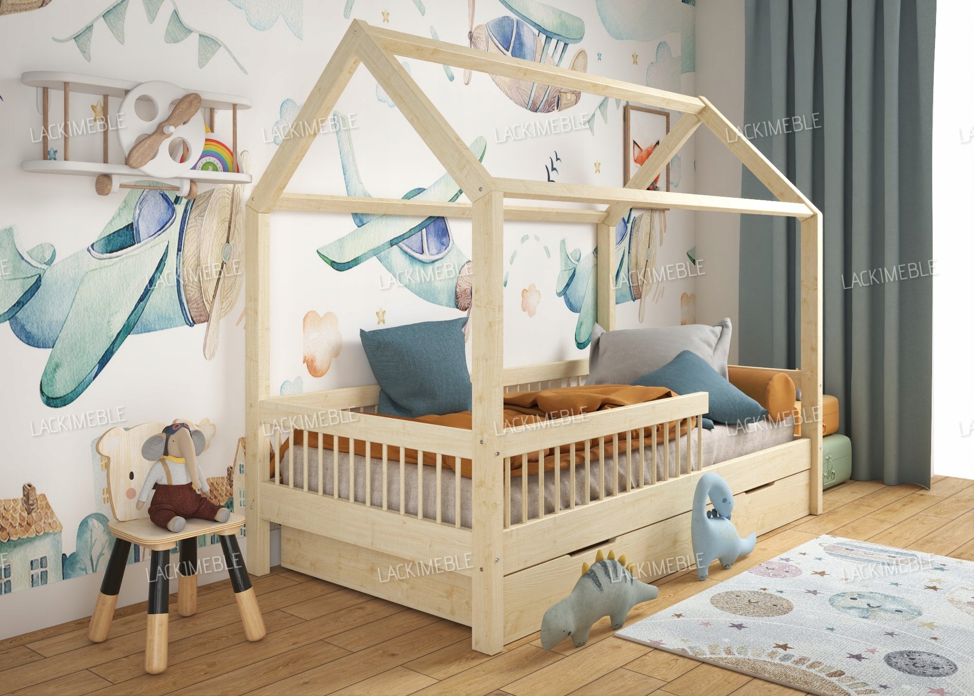 Łóżko Domek LUNA 120x200 + szuflada SUROWE Typ łóżko pojedyncze