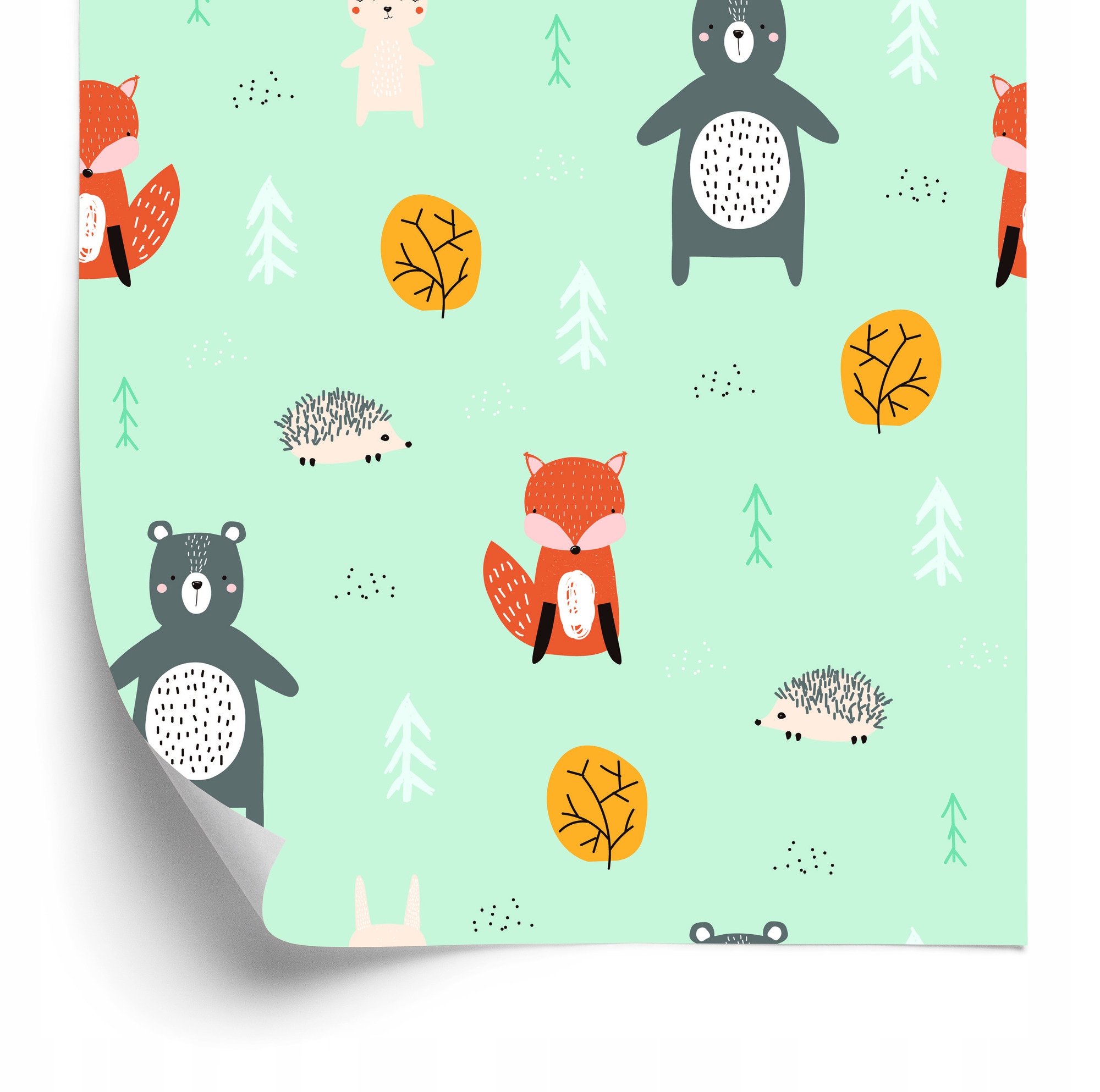 Tapeta pre deti Lesné zvieratká v pastelových farbách 50x1000 cm