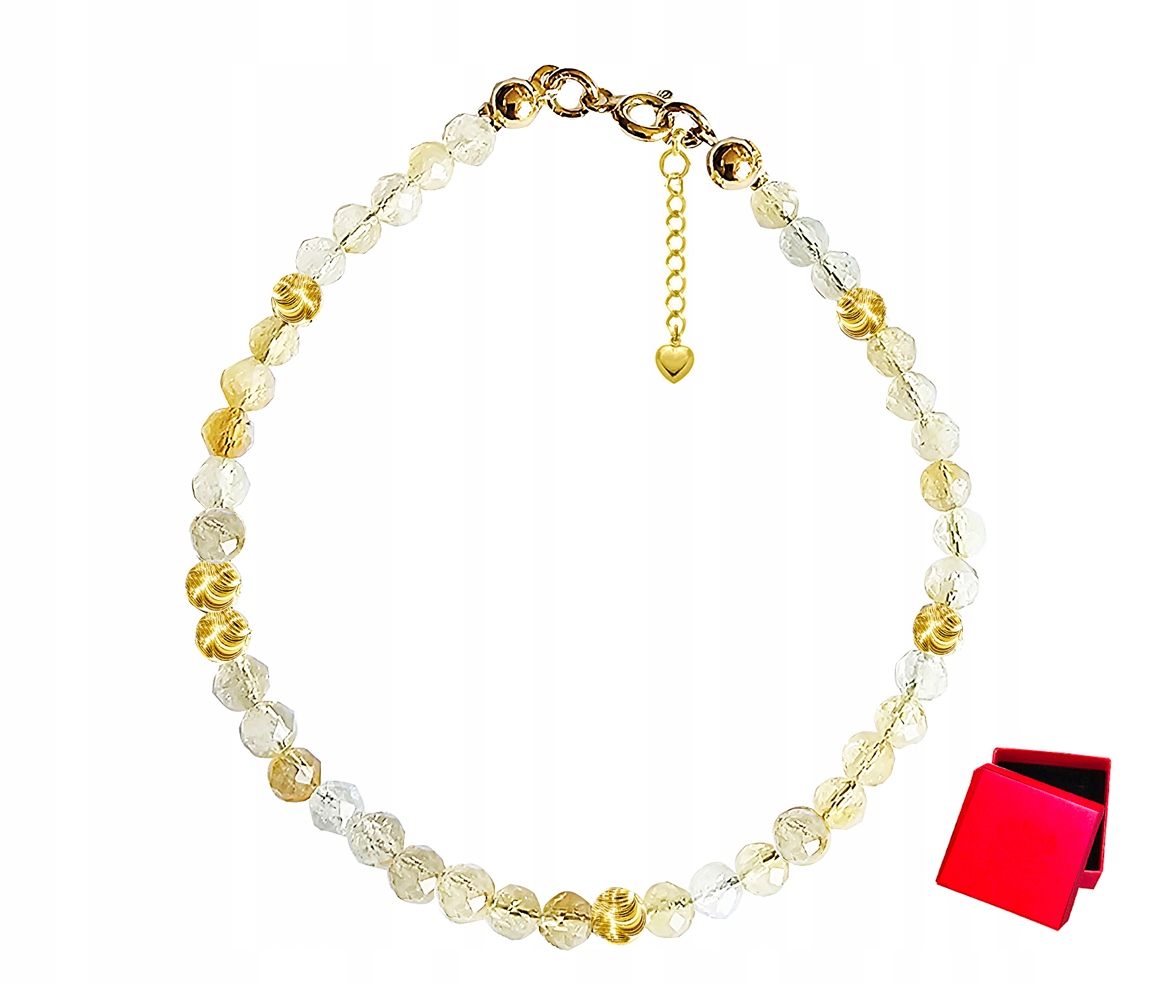 Bransoletka Cytryn Kamień Naturalny Kulki Bogactwo Sukces Srebro 925 24K