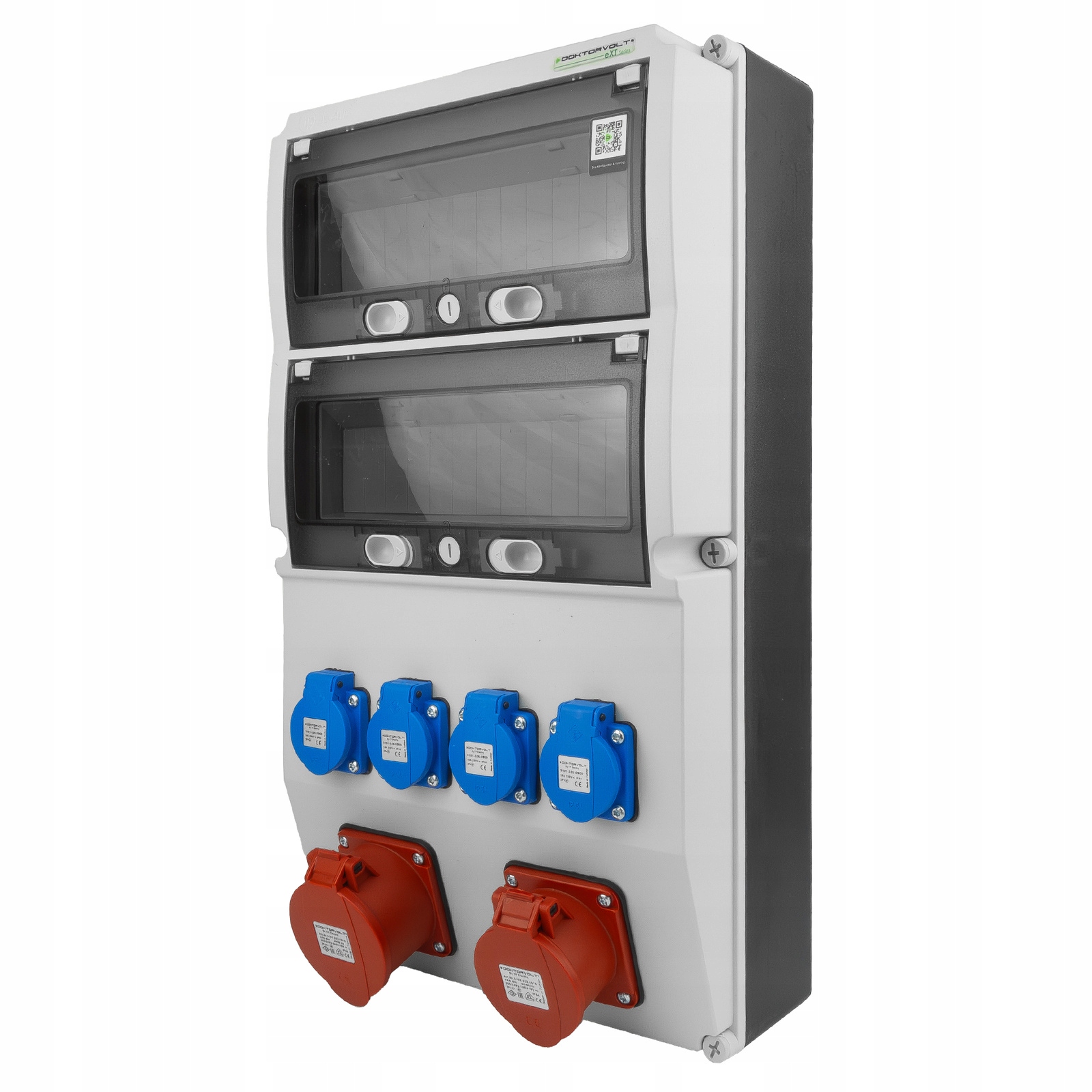 2x Stavební rozvaděč 16A 32A Cee 4x230V dvě revizní okénka 26 modul