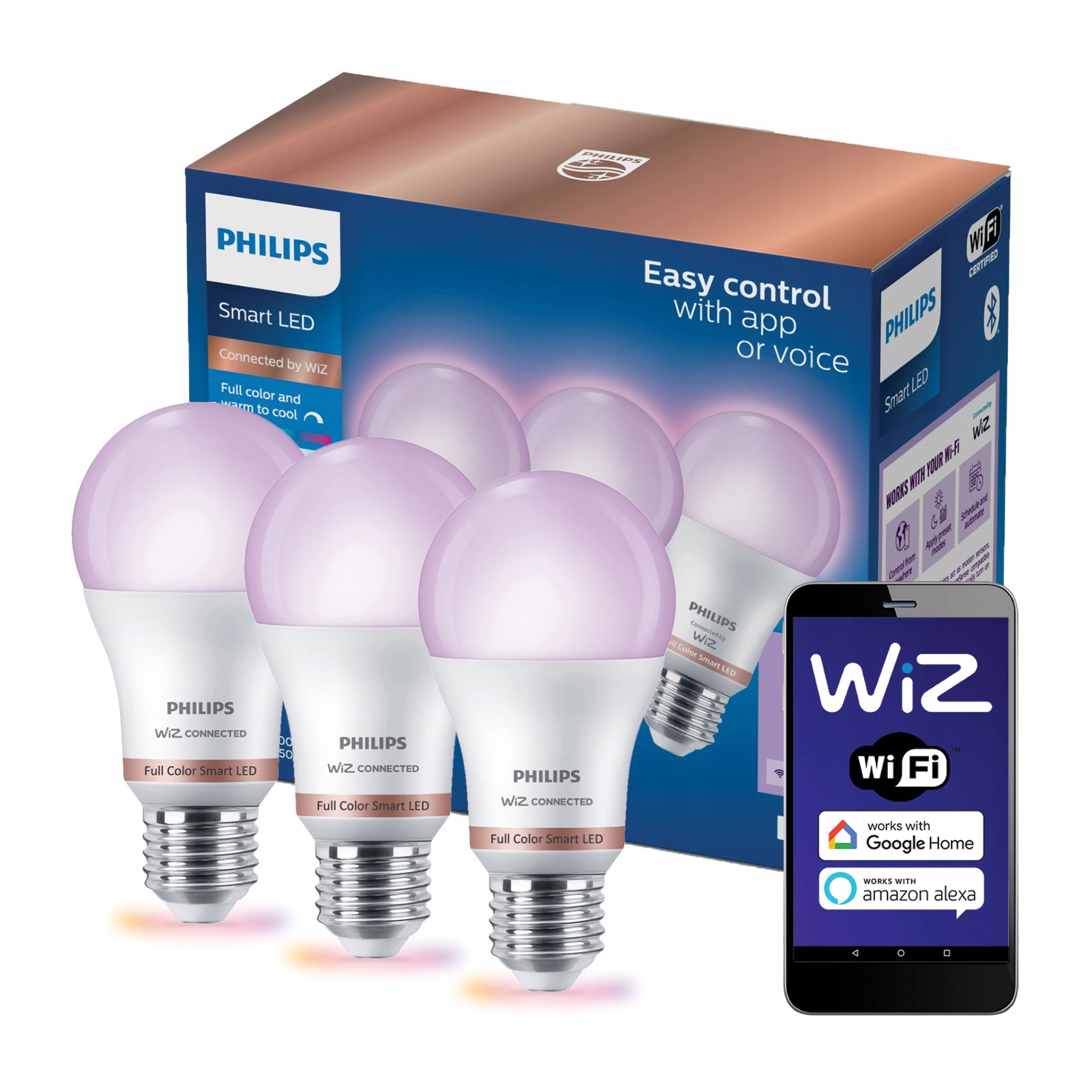 3x Led žárovka E27 8,8W 60W Bílá Rgb Smart WiFi Philips Aplikace WiZ