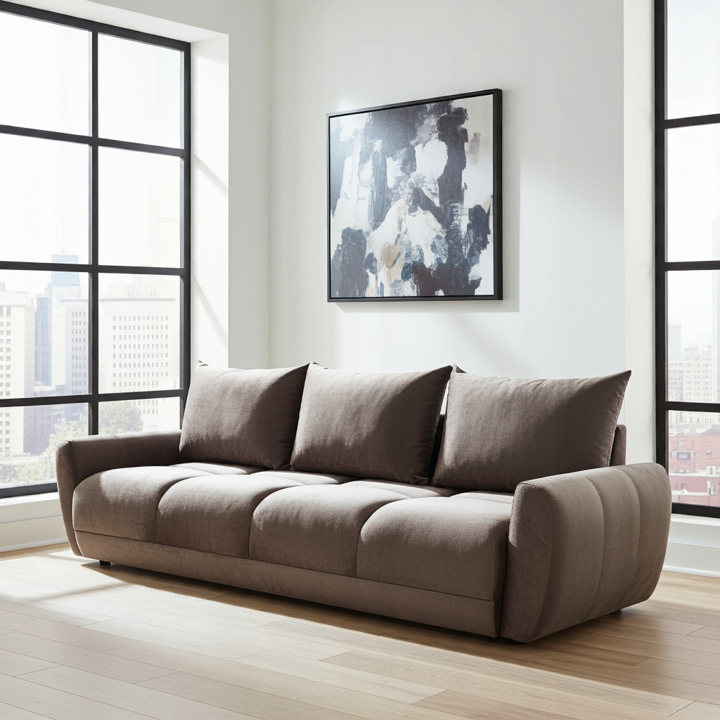 Hnědá Rozkládací Pohovka Funkce Spaní Pohovka Do Obývacího Pokoje Honey 234 CM Velur