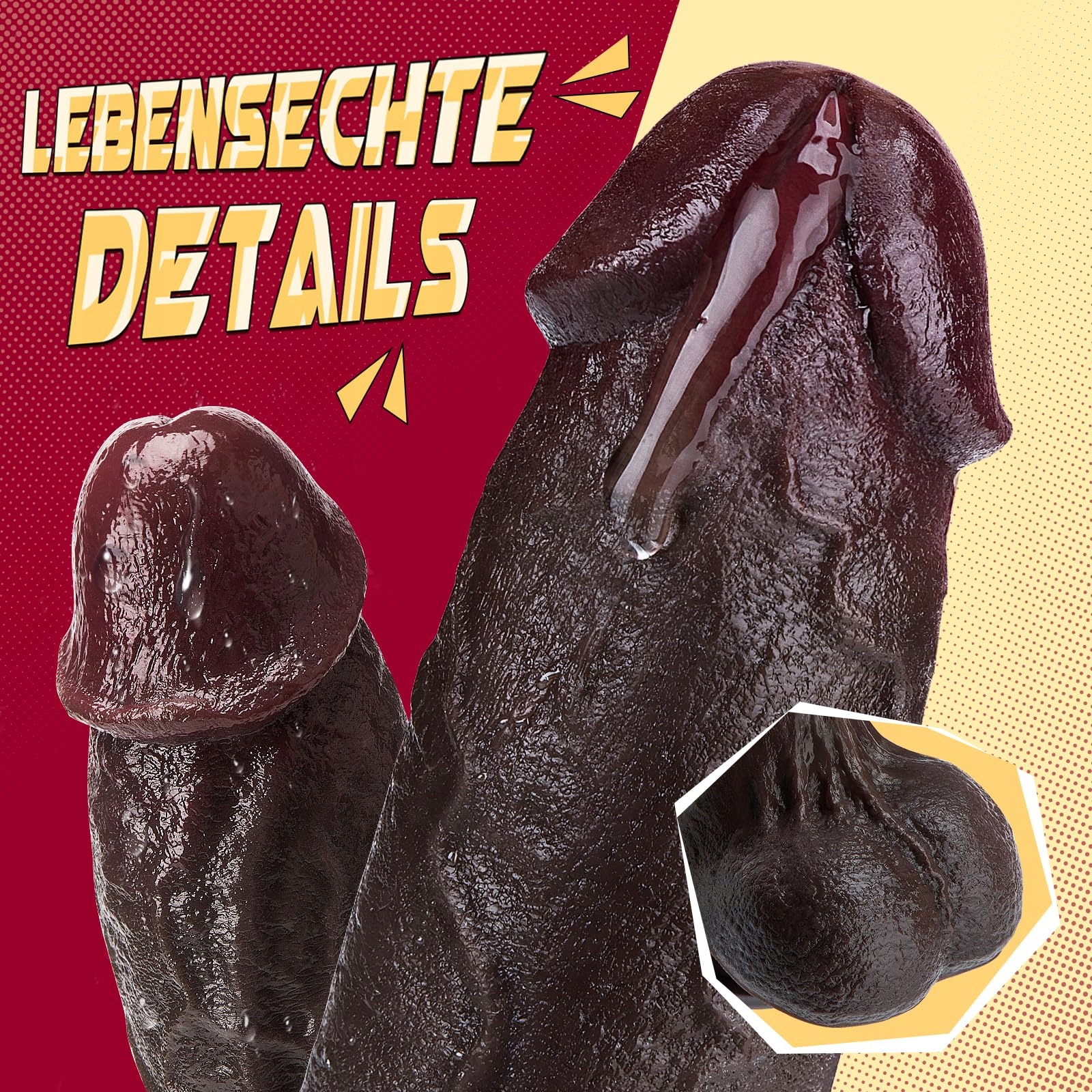 XXL DILDO Realistyczny Silikonowy Dildo z Ruchomą Napletką Czarny 27CM — miniatura 3