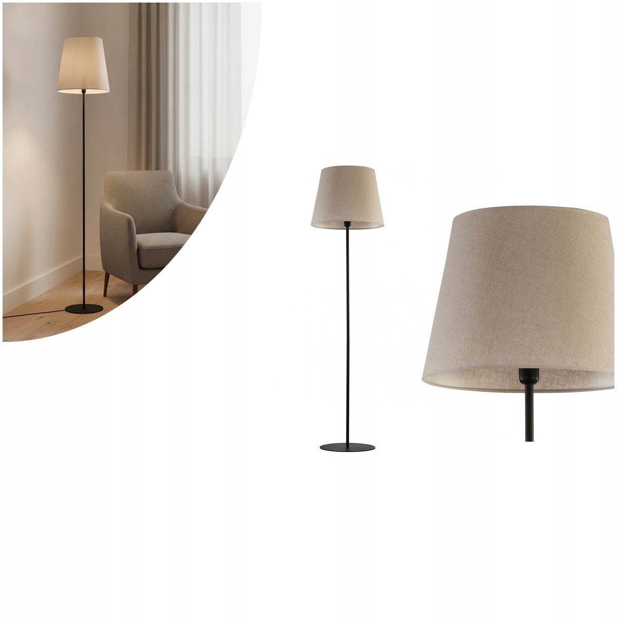 Čierna podlahová lampa Chicago Linen s útulnou atmosférou Tk Lighting