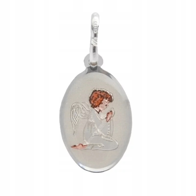 Medailon Stříbrný modlící andílek v barvě