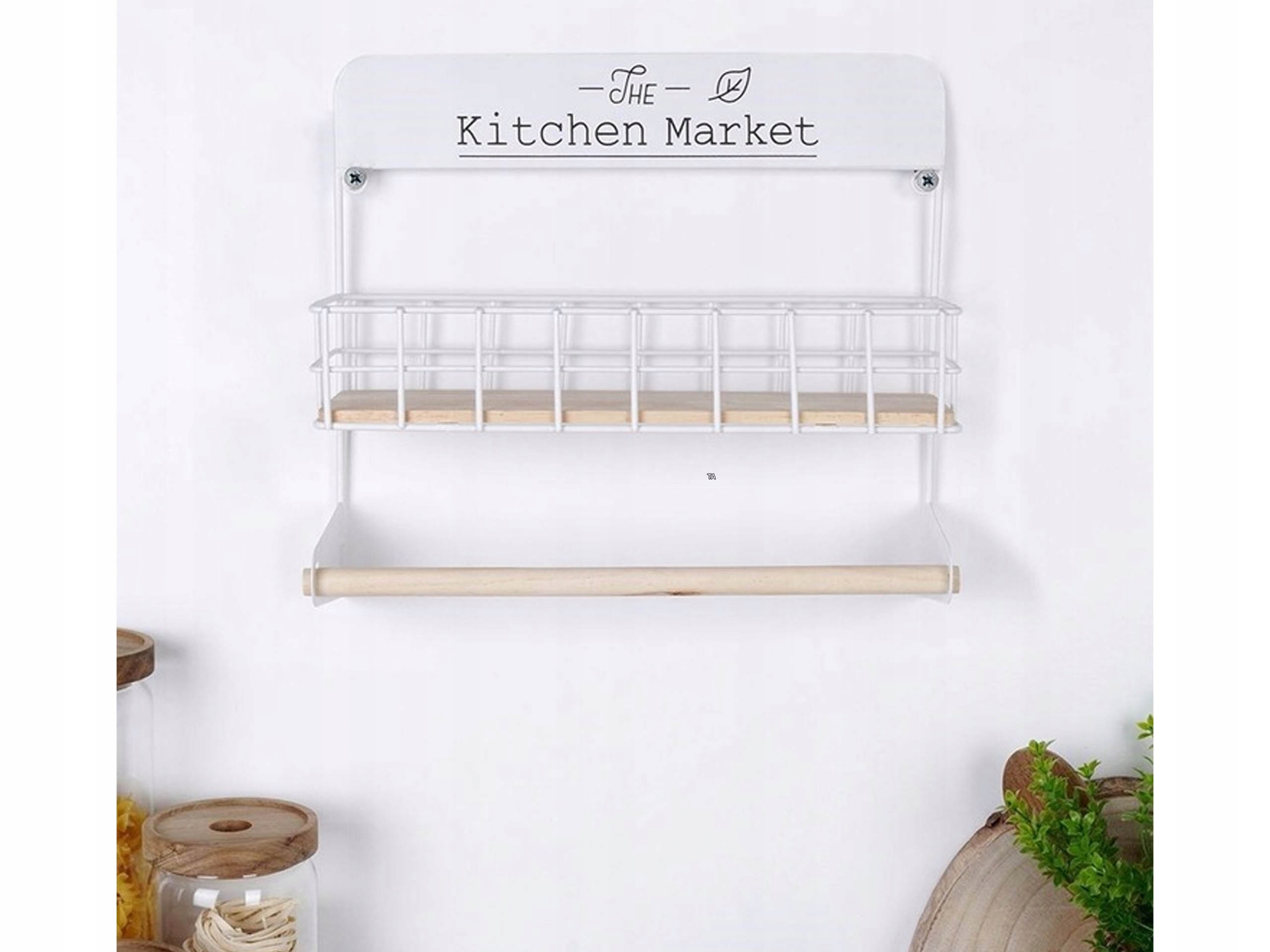 PÓŁKA KUCHENNA Z WIESZAKIEM NA RĘCZNIK BIAŁA METALOWA ŚCIENNA W STYLU LOFT Kod producenta 5904316462659