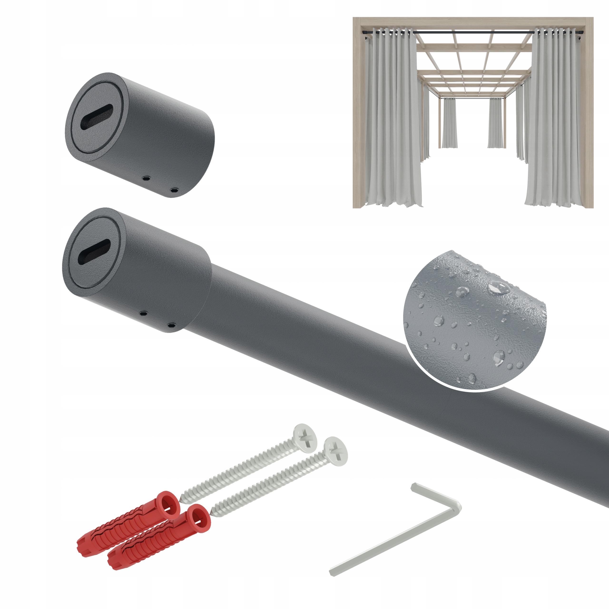 Tyč na zahradní záclony do altánku Terasa Smart 32 Pozink 148 cm antracit
