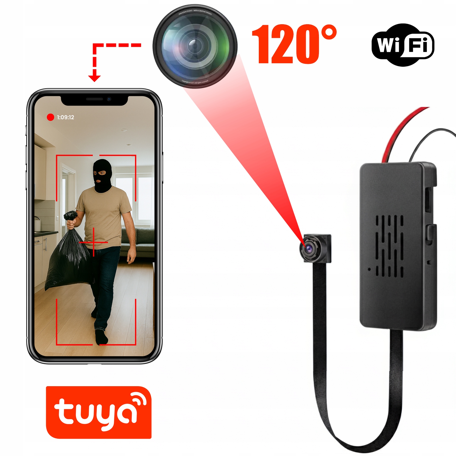 Mini Špionážna Kamera Premium Skrytá 120° Wifi, Snímač Pohybu Full Hd