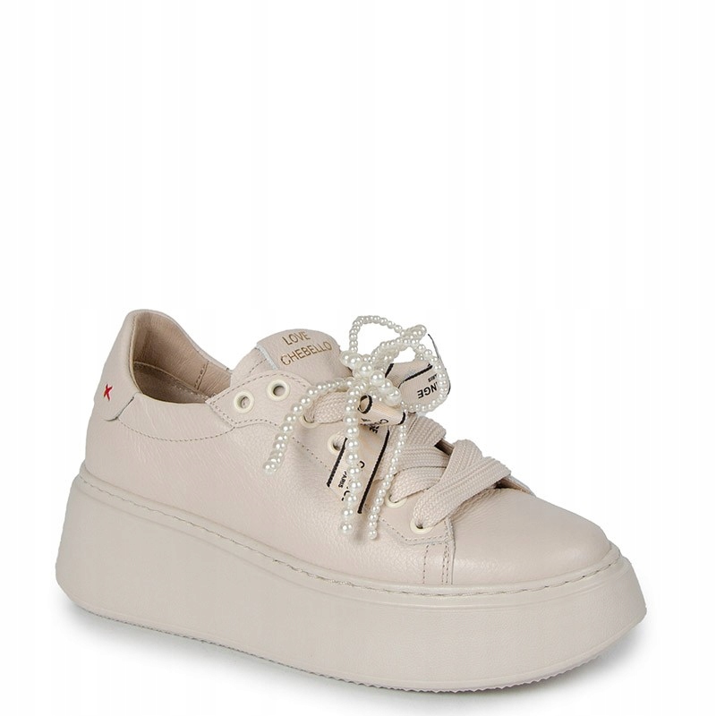 Chebello 4726 Béžové Kožené Tenisky S Ozdobou 37
