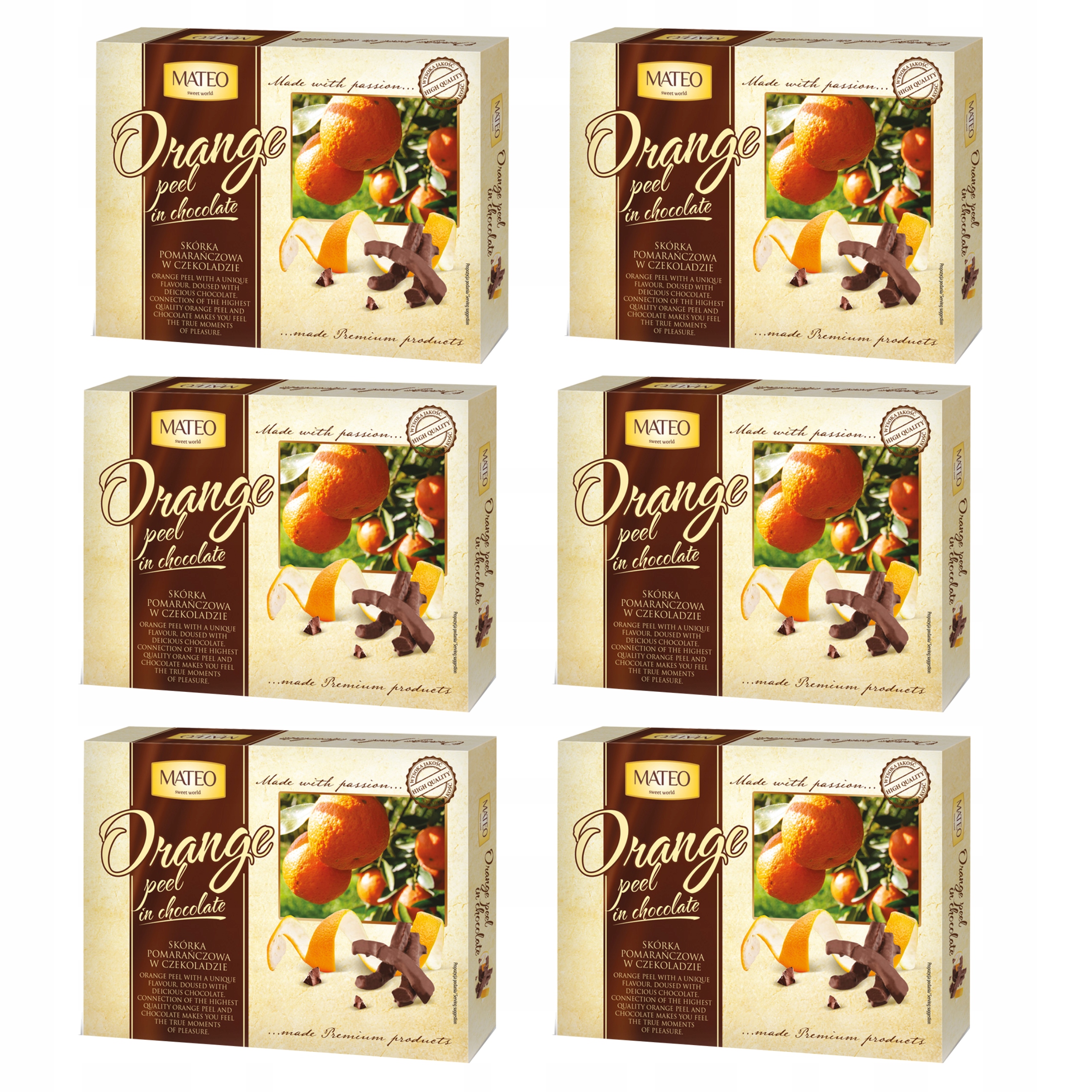 Skórka pomarańczowa w czekoladzie 110 g Mateo Bombonierka Zestaw 6 Szt.