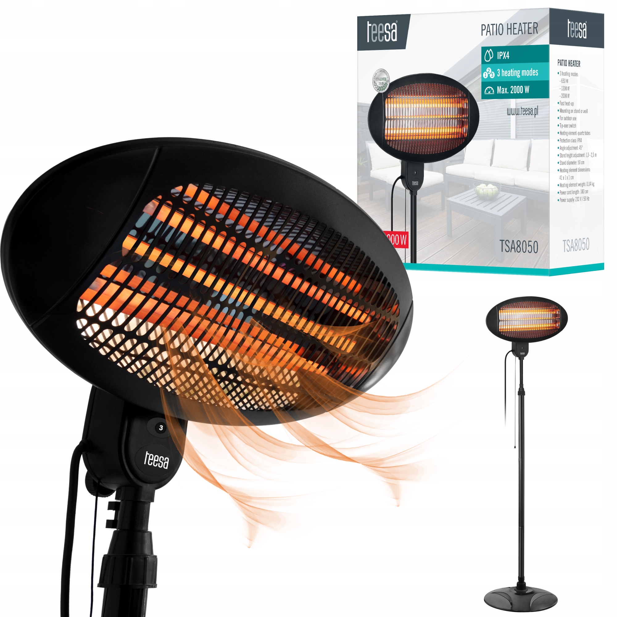 Promiennik na podczerwień grzejnik na taras tarasowy Teesa nagrzewnica
