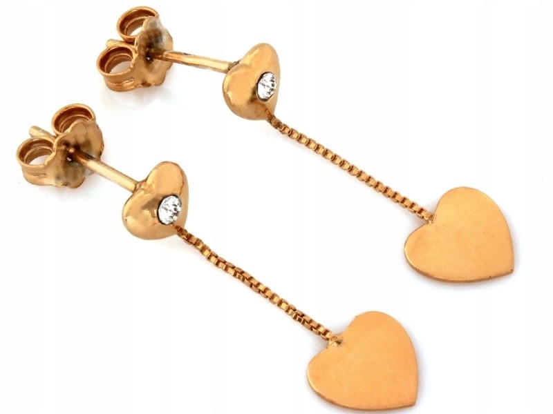 Stříbrné náušnice 925, závěsné, pozlacené srdíčka, moderní vzor jako dárek