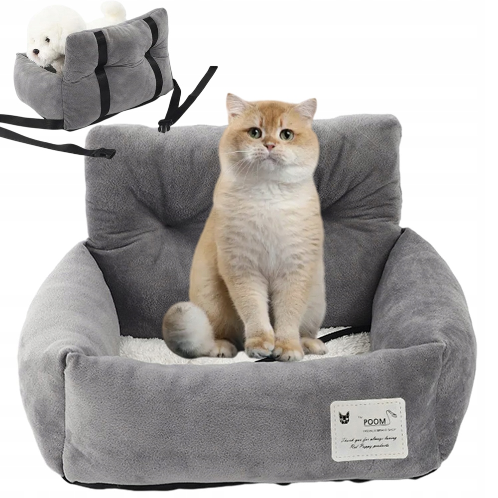 Levně Přepravka Do Auta Pro Psa Kočku Podložka Autosedačka Šedá 53 CM