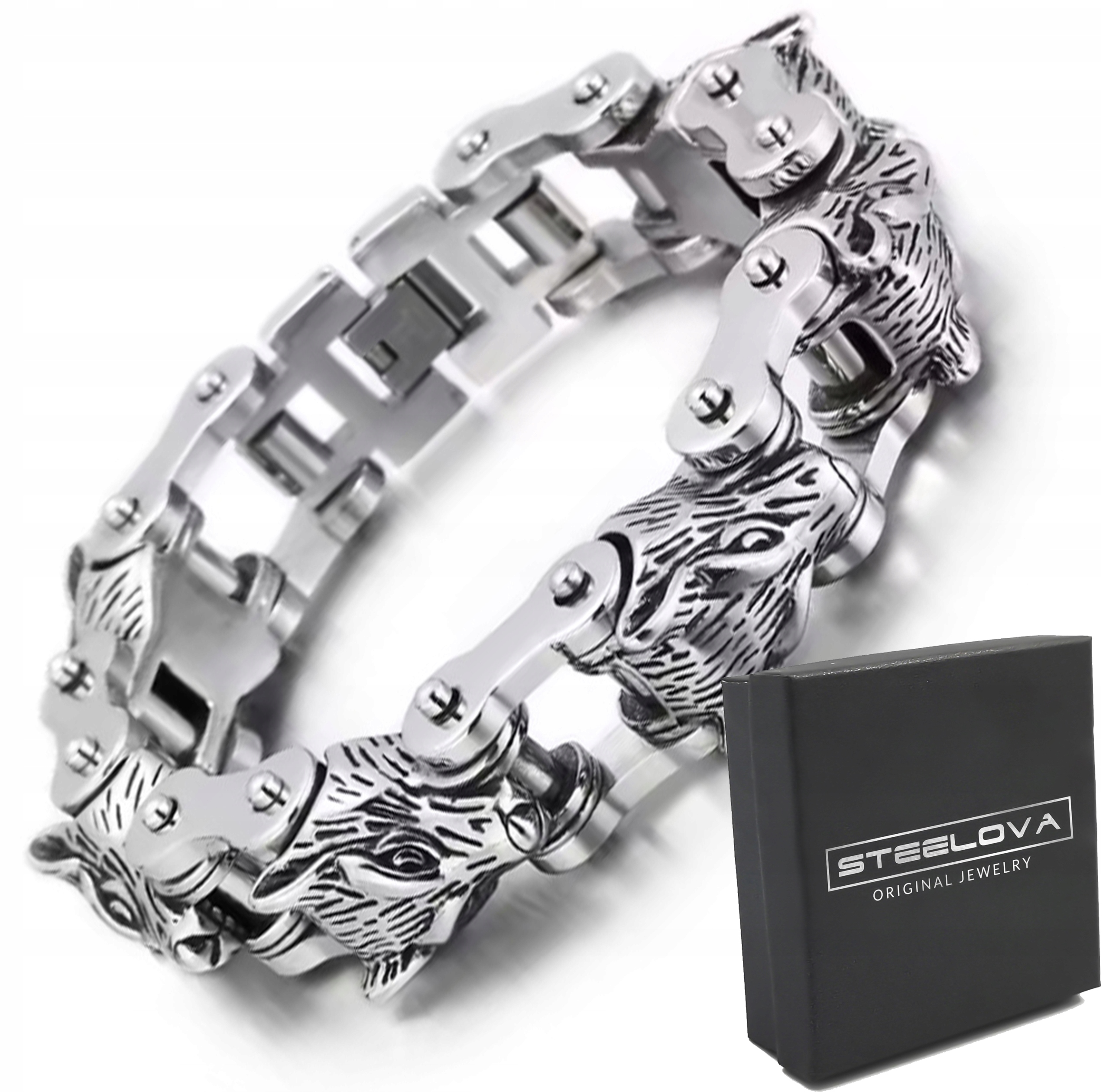 Náramek Bike Chain Řetěz na kolo Vlk, Vlčí hlavy