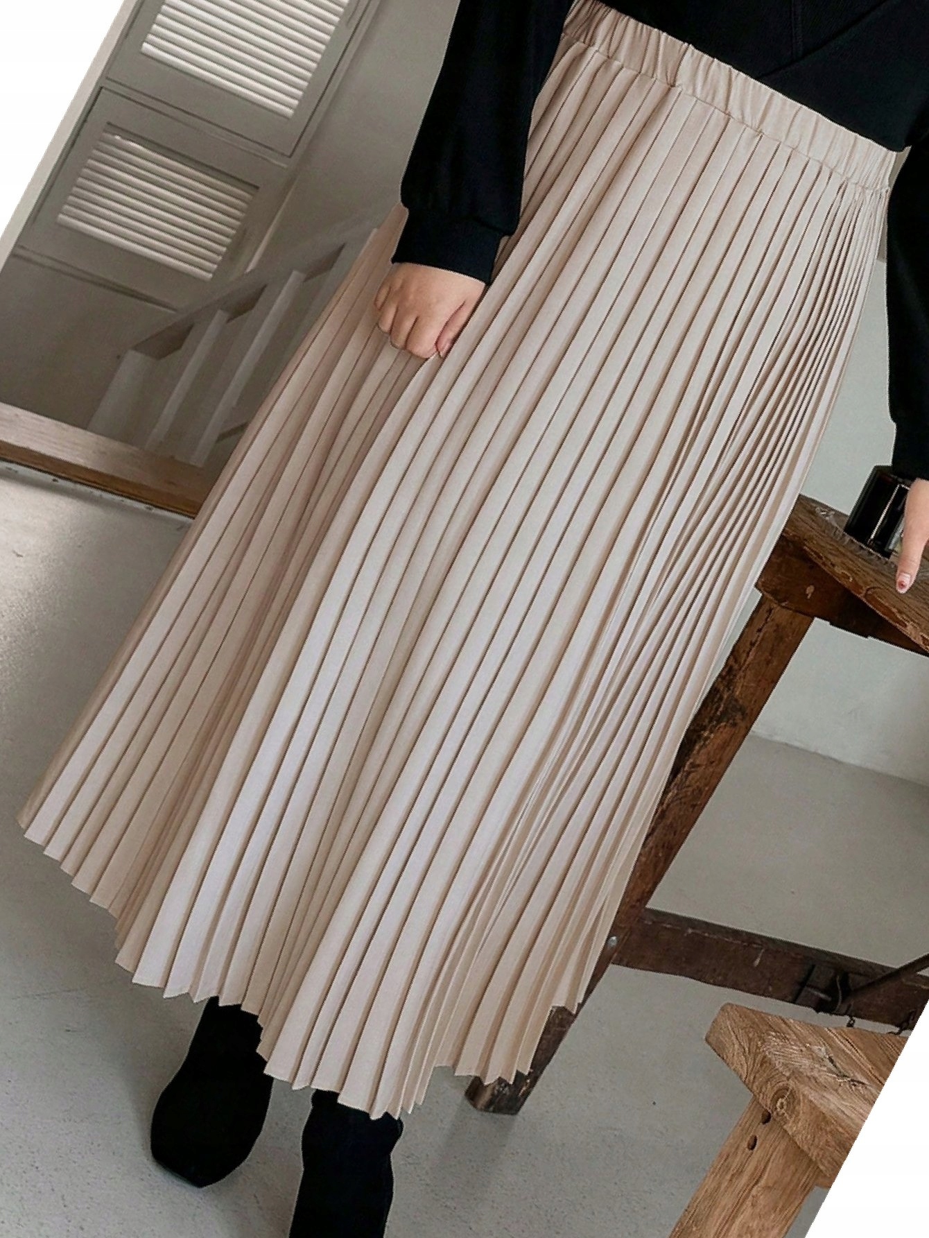 Sukně Plisovaná s elastickým pasem Maxi Béžová Denní 4XL 48