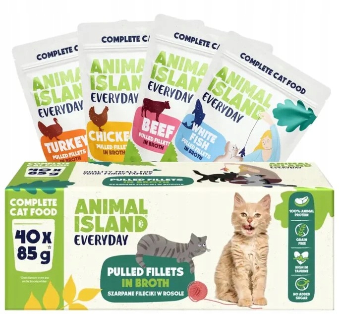 Levně Animal Island Mokré krmivo pro kočky hovězí a kuřecí maso krůta ryba 40 x 85 g