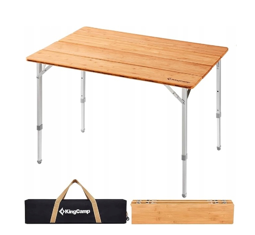 King Camp Stół Kempingowy Z Bambusowym Blatem 65x50 Regulowana Wysokość