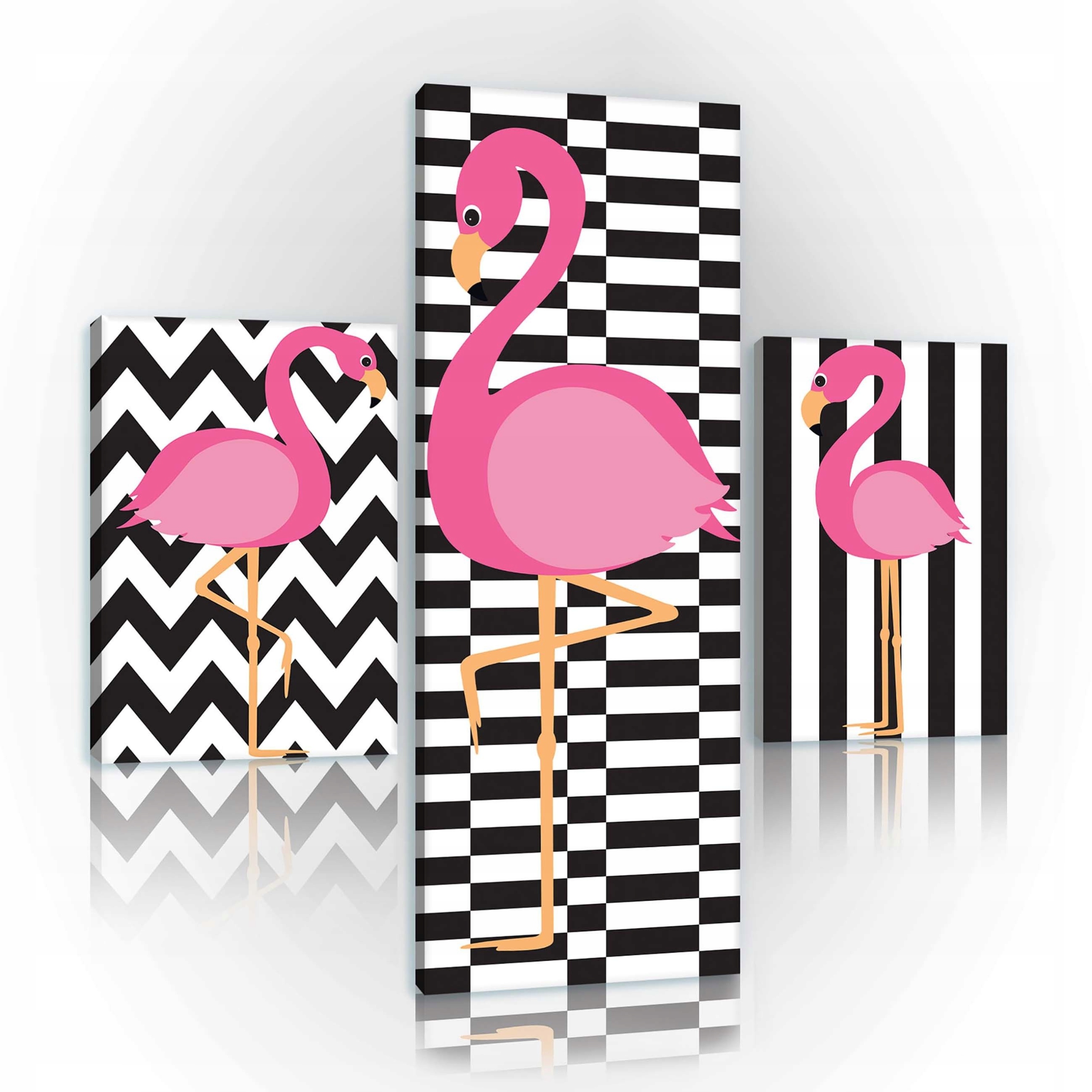 Obraz 80x80 Triptych plameňák růžový geometrický vzor pruhy moderní