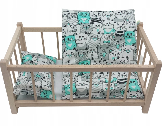 ŁÓŻECZKO DREWNIANE DLA LALEK LALKI + POŚCIEL 3 EL