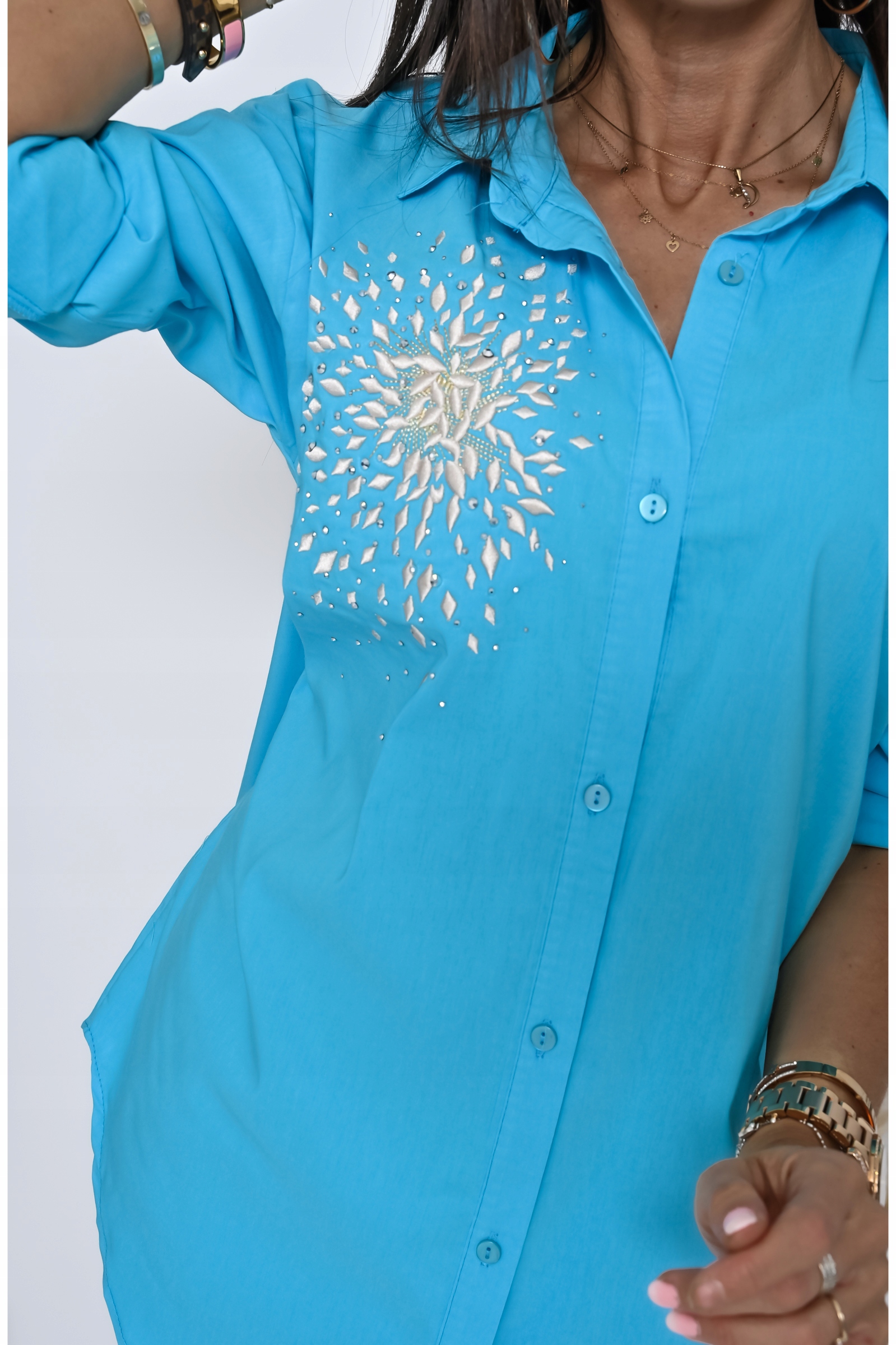 ŚLICZNIE ZDOBIONA KOSZULA OVERSIZE ELIT! WZ.3 S Wzór dominujący bez wzoru