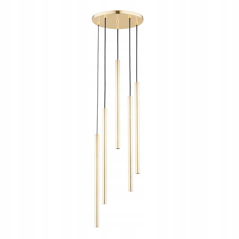 Závesná kaskádová lampa zlatá okrúhla 5 tub nad stôl a ostrovček do obývačky Alfa