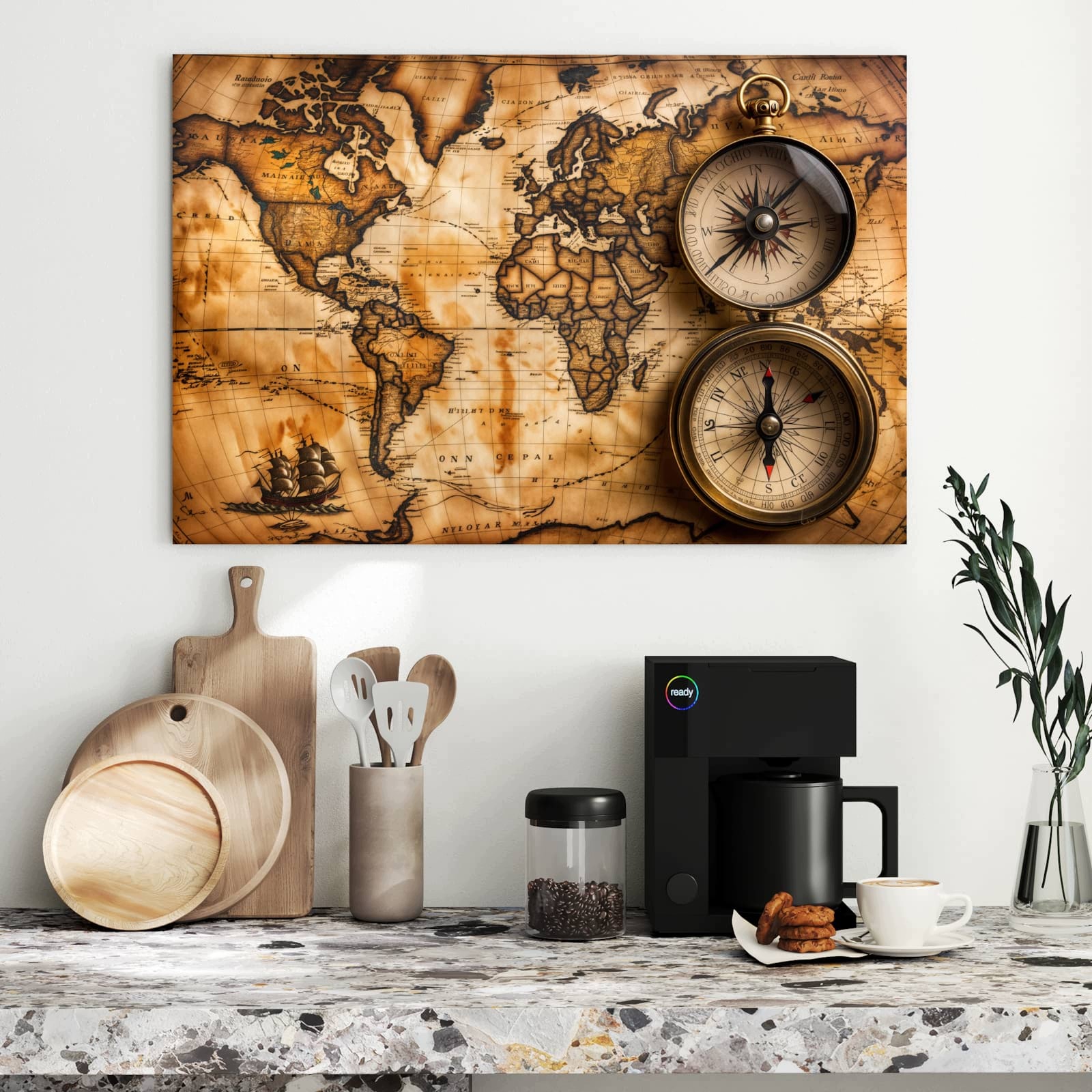 Magnetická tabule Vintage Mapa světa Kompas 90 × 60 cm