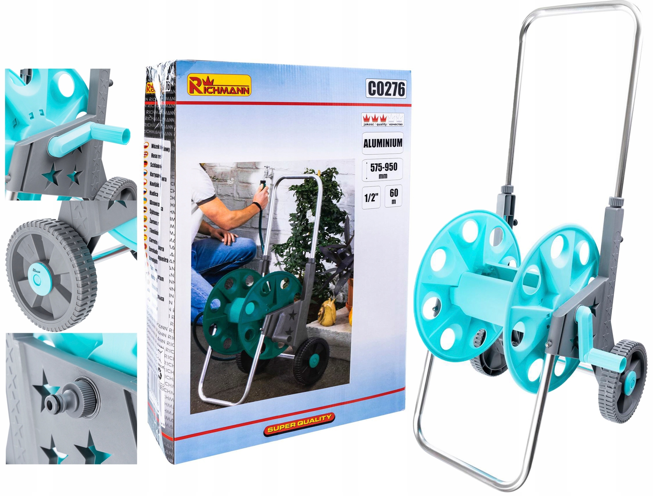 Wózek Bęben Na Wąż Ogrodowy Do 60m 1/2'' Aluminium Kompozyt Richmann C0276