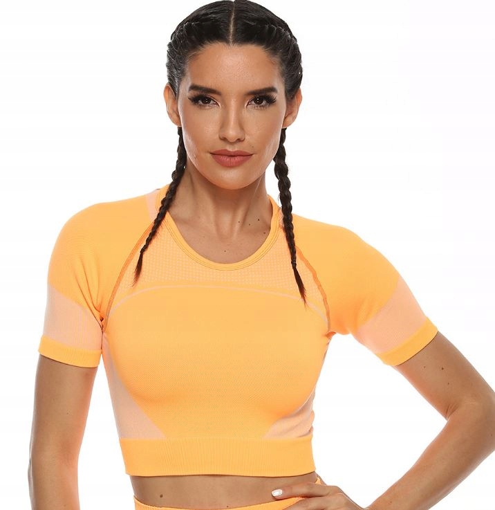 ZESTAW SPORTOWY TOP LEGGINSY BEZSZWOWE Z9601 S Kolor dominujący pomarańcze i czerwienie