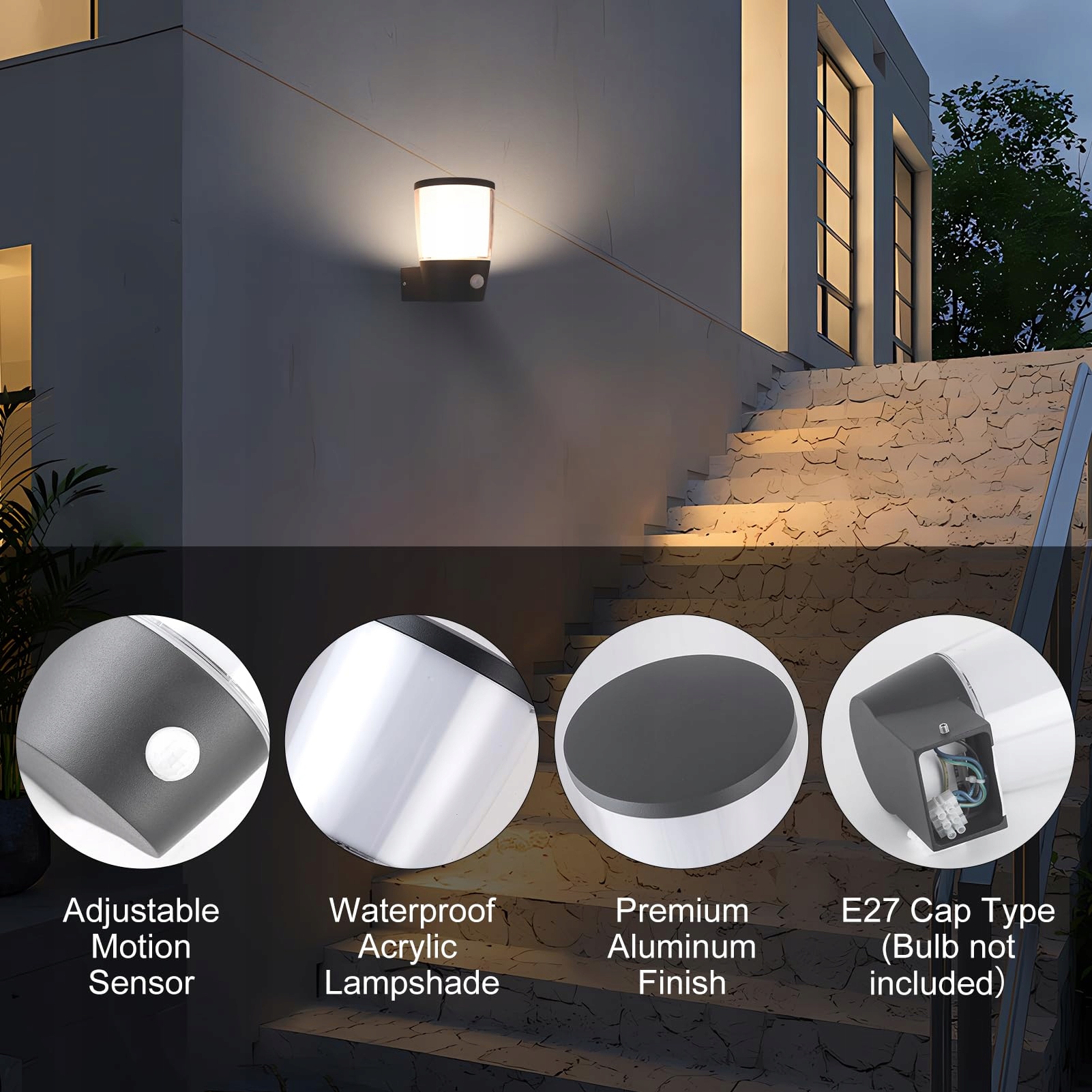 Lampa Zewnętrzna Z Czujnikiem PIR Na Taras Ogród IP54 E27 HARPER LIVING — miniatura 5