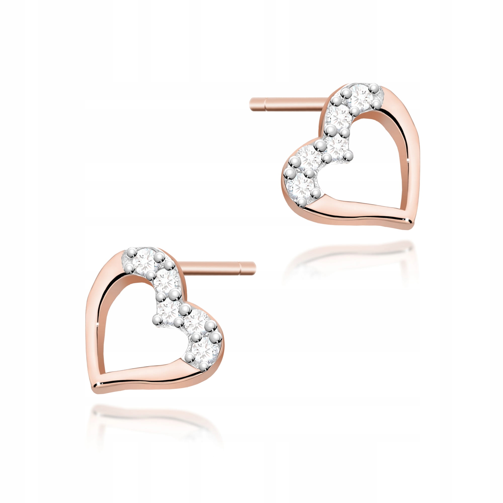 Zlaté Náušnice 585 s diamanty a růžovo-zlatými srdíčka jako dárek pro