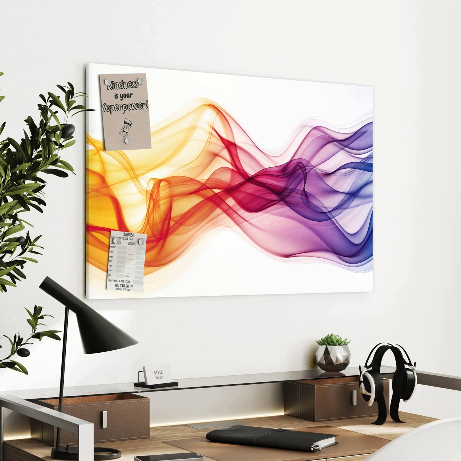 Magnetická tabule Jemné Vlny barev 90 × 60 cm