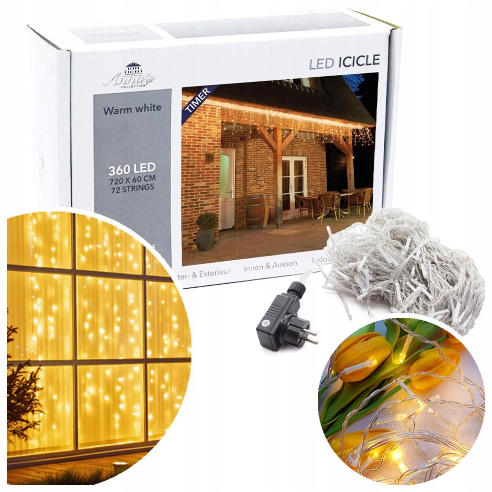 

Kurtyna świetlna 360 Led 720 cm ciepła biała